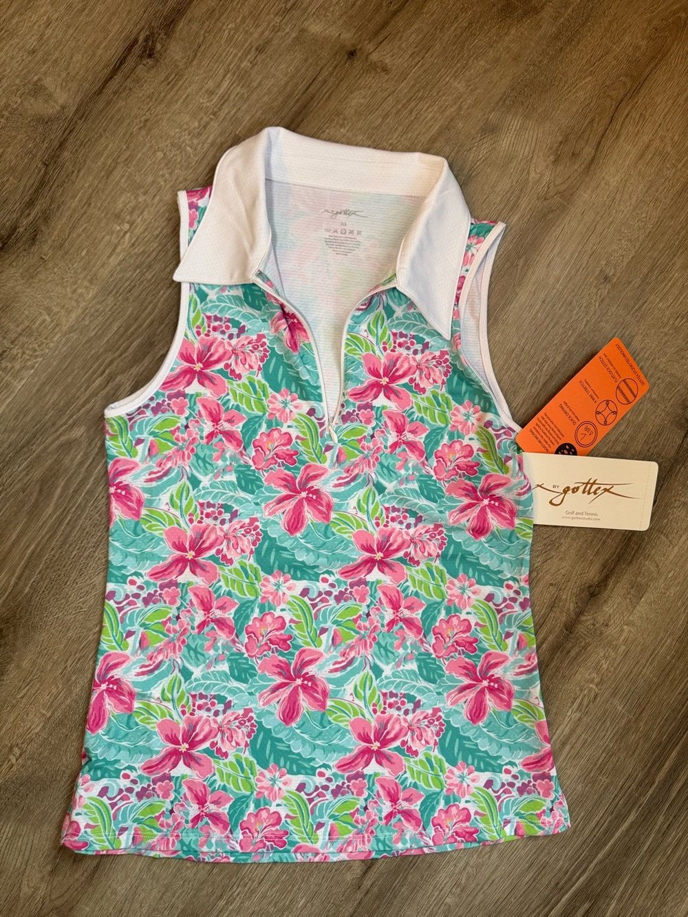 Gottex Athletic Lightweight Sleeveless Polo with Subtle Pastel Floral Print